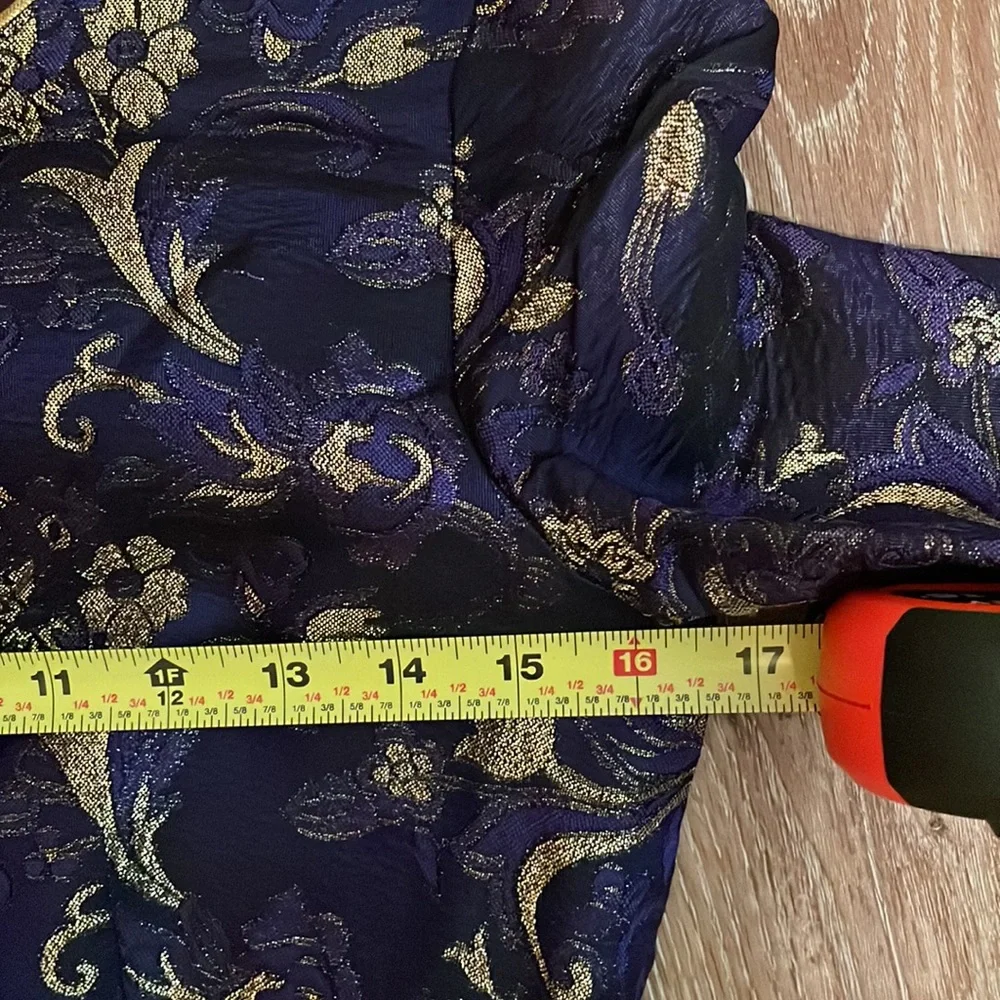 VTG Midnight blue gold lace fairytale princess dress formal gown sz small M 28”W - Picture 7 of 13